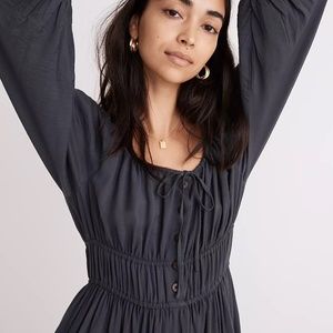 Madewell Twill Sohia Dress in Dark Baltic Navy Blue Peasant